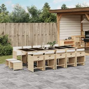 Set da Giardino in Rattan PE Beige da 14 Pezzi, Set da Pranzo per Esterni da 15 Pezzi - Product Image 1