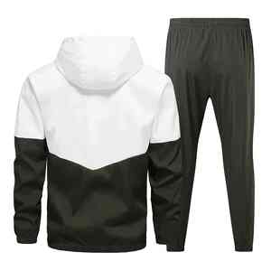 Ensemble de survêtement unisexe grande taille 2-en-1 à capuche color block, séchage rapide, sportif, manches longues, léger, en polyester, avec pantalon de jogging - Product Image 1