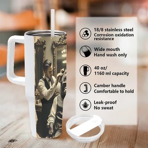 Custom Stainless Steel Tumbler 40oz With Monkey Barber Art Design For <b>Coffee</b> Or Tea - Product Image 5