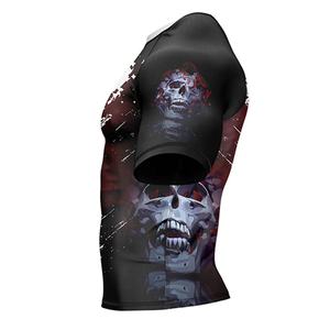 Custom Men's Short Sleeve MMA Rash Guard BJJ Compression Shirt Sublimated Skull Print <b>Grappling</b> Training Gym Fitness Wear - Product Image 3