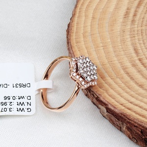 Anillo de Oro Rosa Sólido de 14K con Diamantes Naturales de Corte Brillante en Racimo Hexagonal, Joyería Fina, Memoria Jewels - Product Image 3