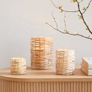 Portavelas de Ratán Tejido, Estilo Rústico Boho, con Frasco de Vidrio, Iluminación Decorativa para Hogar, Jardín y Fiestas - Product Image 4
