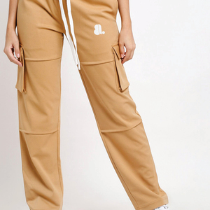 Women's Fleece Cargo <b>Pants</b> Mid Waist Drawstring Solid Color Loose Fit Full Length Casual Streetwear With Pockets Autumn Wear - Product Image 3