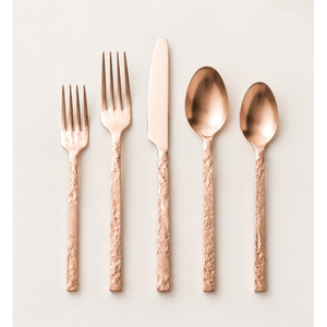 Luxury Hammered Copper Cutlery Set Rose Gold Stainless Steel <b>Flatware</b> with Textured Handles For Hotel Silverware Set - Product Image 1