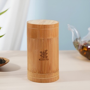 Coffee and Tea Canister Jar Set <b>Bamboo</b> Storage <b>Containers</b> Natural Round Tube With Lid Wood <b>Container</b> Sets - Product Image 2