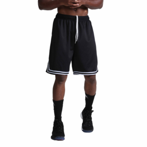 <b>Men's</b> Black Solid Color Sport Shorts with <b>White</b> Side Stripe Elastic Waist Breathable Woven Fabric - Product Image 2