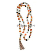 Japa Mala en Agate 108 Perles Gravées, Style Feng Shui, pour Prière, Yoga, Méditation, Outil de Puissances Psychiques, Guérison Énergétique, Cadeau