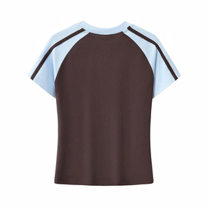 T-shirt femme à manches raglan rayées, 260 grammes, 60% coton, 40% polyester, col en V, vêtements de sport, impression personnalisée - Product Image 4