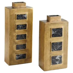 Coastal Iron Tabletop Vase with <b>Black</b> Mosaic Inlays Handmade Eco-Friendly Metal for Interior Design Christmas - Product Image 2