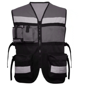 Chaleco de Seguridad Reflectante de Alta Visibilidad, Ropa de Trabajo de Poliéster con Bolsillos y Cierre de Cremallera, Gris, Unisex - Product Image 5