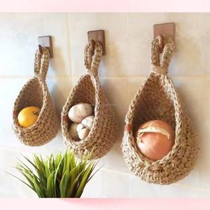 Crochet <b>Grey</b> Wool Cotton Rope <b>Hanging</b> <b>Basket</b> Home Decor Wall <b>Hanging</b> Storage <b>Basket</b> Wall Planter Holder <b>Basket</b> From India - Product Image 3