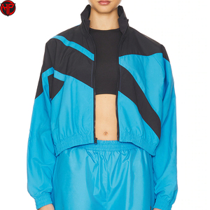 Chándal Deportivo para Mujer, Color Azul y Negro, con Bloques de Color, Manga Larga, Cuello Alto con Cremallera, Estilo Deportivo, Ligero, de Poliéster, para Primavera - Product Image 3