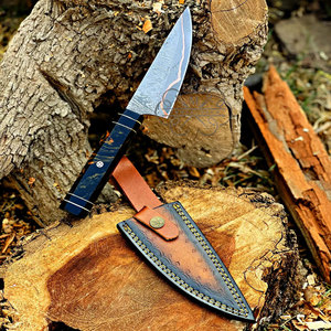 Couteau Bowie à lame fixe, couteau de chasse avec manche en bois de rose, acier damas cuivré, couteau de camping et d'extérieur, directement du fabricant - Product Image 5