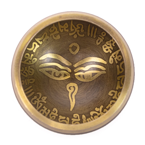 Cuenco Tibetano de 5CM con Ojos de Buda, de Bronce, Grabado en Oro, Hecho a Mano, para Sanación Sonora, con Om Mani - Product Image 1