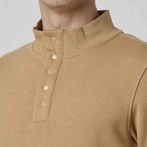 Sweat-shirt tricoté pour homme à demi-zip, coupe classique, col boutonné, couleur unie, style décontracté automne, manches longues, beige - Product Image 5