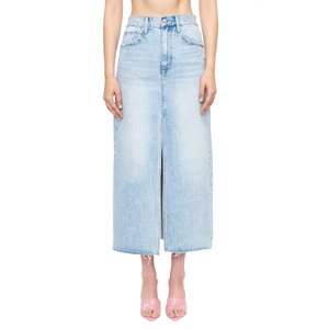 Wholesale OEM 100% Cotton Denim Skirt Fashion Button Irregular Slit Skirts High Waist Mid-Length Sexy Denim Casual Women - Product Image 1