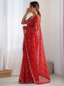 Georgette Silk Bandhani <b>Saree</b> Elegant Lace Border Traditional Indian Ethnic Wear Handcrafted Tie Dye Party Wedding Quick Dry Sun - Product Image 2