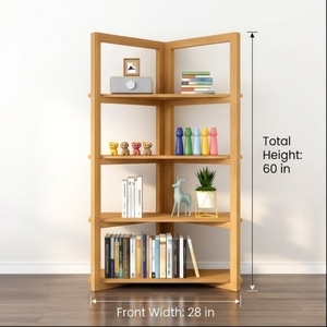 Estantería de madera para esquina, 4 niveles, 60 pulgadas de alto, 28 pulgadas de ancho, estante de almacenamiento minimalista para sala de estar, diseño multifuncional duradero - Product Image 1