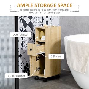 Compatto in rovere colore Freestanding mobile bagno 2 armadi aperti 1 porta 1 cassetto con 4 ruote mobili da bagno - Product Image 4