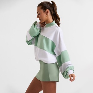 Sudadera de cuello alto extragrande de algodón de doble capa para mujer con logo personalizado, manga larga y hombros caídos, ideal para primavera - Product Image 3