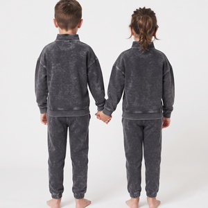 Elegante Chándal Unisex Color Carbón con Lavado Ácido para Niños, Venta al Por Mayor, Alta Calidad, con Logotipo Personalizado, Impresión Personalizada - Product Image 6