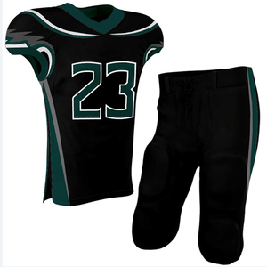 Ensemble de maillot et pantalon de football américain personnalisé par sublimation, noir et vert, numéro 23, pour homme adulte, respirant, en polyester - Product Image 1