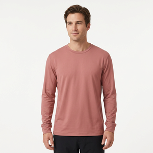 T-shirt à manches longues pour homme, coupe ajustée, couleur unie, col rond, tricoté en coton, vêtement décontracté, respirant, anti-rides, séchage rapide, écologique - Product Image 2