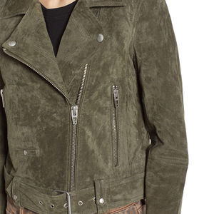 Olive Green <b>Suede</b> Moto <b>Jacket</b> Full Sleeve Turn-down Collar Zipper Closure Autumn Regular Fit Solid Color Women's <b>Jacket</b> - Product Image 6