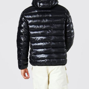 Chaqueta Acolchada Negra Brillante para Hombre, Cortavientos, Informal, de Invierno, con Cuello Alto, Cierre de Cremallera, Corte Regular, Acolchado Grueso - Product Image 3