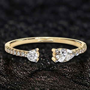 Anillo de Diamante Cultivado en Laboratorio con Corte Pera, Oro Amarillo de 14K/18K, Diseño Abierto, 0.30 CT, DEF VVS, Estilo Étnico para Novia, Chapado en Rodio - Product Image 1