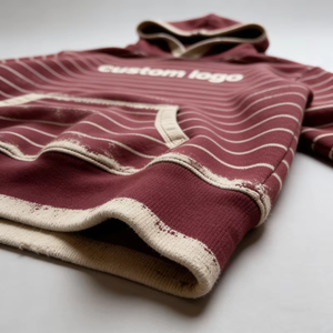 Women's Washed Striped Pullover Hoodies Custom Personalized Contrast Trim Distressed Detail Casual Vintage Hoodies - Product Image 3