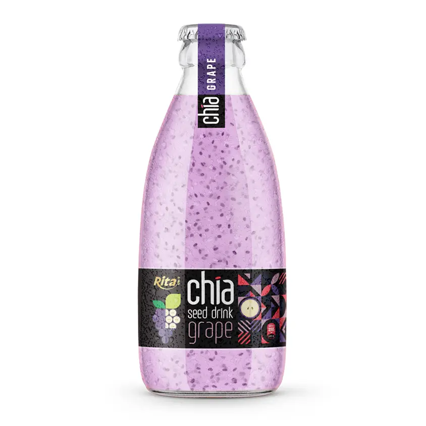 Manufacturing Companies Vietnam Soft Drink Food Beverage 250ml Glass Bottle Chia Seed Drink with Grape Flavor RITA Brand