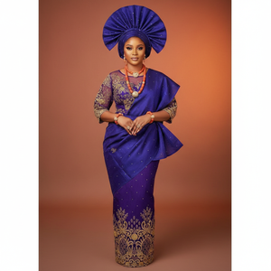 Tissu George nigérian de luxe 100 % polyester avec broderie dorée lourde et manches en maille, enveloppe George indienne de haute qualité pour filles - Product Image 4