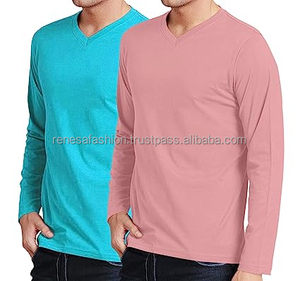 เสื้อยืดคอวีแขนยาวผ้าฝ้าย100% สำหรับผู้ชายป้องกันการยับเป็นมิตรกับสิ่งแวดล้อมดีไซน์ว่างเปล่าพิมพ์ลายผ้าถักย้อมสีสำหรับใช้ในยิม - Product Image 5