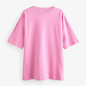 เสื้อยืดแขนสั้นถักนิตติ้งสีชมพูขนาดใหญ่ คอกลม สวมใส่สบาย สีพื้น ทรงยาวสำหรับผู้ชาย - Product Image 2