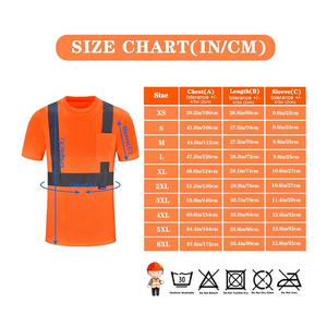 Unisex High Visibility Reflective Safety Shirt Breathable Water Resistant <b>Orange</b> Polyester Short Sleeve Workwear Chest Pocket - Product Image 6