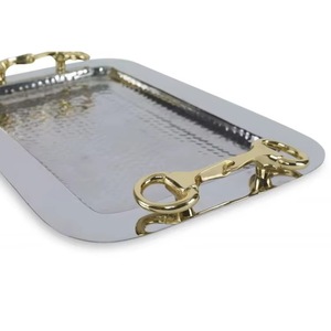 Elegant Rectangular Mirrored Serving <b>Tray</b> with Gold Floral Handles for Luxury Home Decor and Decorative Tabletop Display - Product Image 2