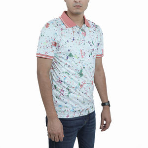 Camisa Polo Blanca Estampada para Hombre, Diseño de Cuello Rosa, Ligera, Transpirable, Casual, de Verano, Manga Corta, con Botones - Product Image 3