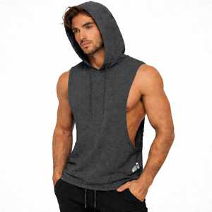 Débardeur de sport à capuche léger pour homme, gris chiné, débardeur de fitness sans manches pour homme, veste de sport à capuche pour musculation - Product Image 5