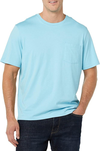 Men's Black Short Sleeve Cotton <b>T</b>-<b>Shirt</b> <b>With</b> Chest <b>Pocket</b> Regular Fit Casual Jersey Knit O-Neck Solid Color - Product Image 6