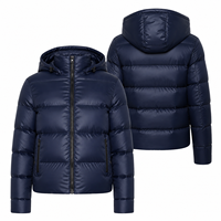 Veste matelassée à capuche bleu marine pour homme, décontractée, hiver, fermeture éclair, rembourrage en polyester, coupe-vent, coupe ajustée, longueur normale