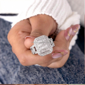 Fully <b>Iced</b> Baguette Cluster Moissanite Men's Hip Hop Style Engagement Wedding Anniversary <b>Ring</b> 925 Sterling Silver Luxury Unisex - Product Image 1
