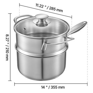 Pentola in Acciaio Inox da 2,5 Qt con Vaporiera Antiaderente Multiuso con Coperchio in Vetro Ergonomico per Cucinare e Cuocere a Vapore - Product Image 6