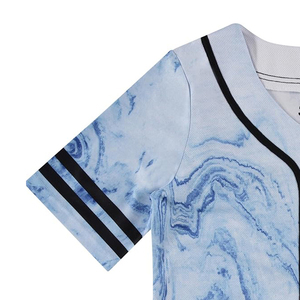 Trendy Blue <b>Marble</b> Pattern Baseball Jersey Custom Sublimation Fluid Art Design Short Sleeve Sportswear - Product Image 3