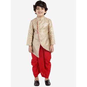 Kurta de Poliéster con Diseño de Brocado Dorado para Niños, con Mangas Largas y Dhoti, Ropa Tradicional Étnica para Bodas y Fiestas para Niñas - Product Image 1