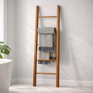 Étagères échelle minimalistes en bois pour salle de bain, salon, chambre, porte-serviettes et organisateur de décoration de style farmhouse - Product Image 1