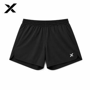 Shorts de sport unisexes X Sports City, noir uni, taille élastique, séchage rapide, avec poches, longueur mi-cuisse, tissu tricoté, fabriqué au Pakistan - Product Image 1