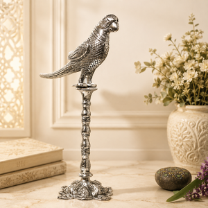 Traditional Hand Engraved Art Deco Silver Polished <b>Bird</b> Pillar Showpiece Elegant <b>Decorative</b> Metal Animal Figurine for Office - Product Image 1