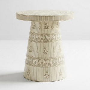 Table d'appoint de luxe industrielle en MDF haut de gamme, avec incrustation Meena et motif lotus artisanal, également utilisable comme tabouret d'appoint décoratif pour l'école, vente en gros - Product Image 1