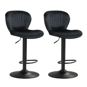 Set di 2 Sgabelli da Bar Neri con Altezza Regolabile e Rotazione a 360 Gradi, Rivestiti in Velluto Olandese per Cucina e Pub - Product Image 1
